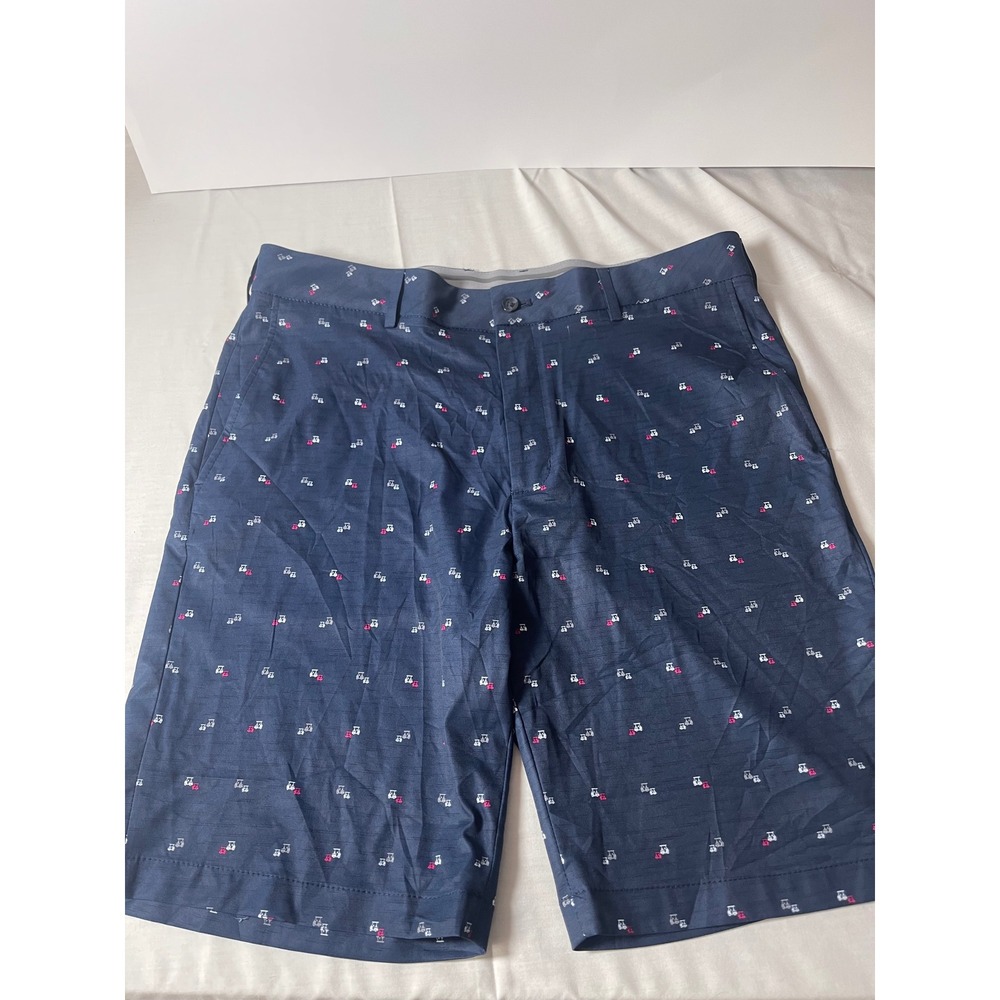 Walter Hagen Men's Golf Shorts 36 Navy Golf Cart Print 10" Inseam Stretch